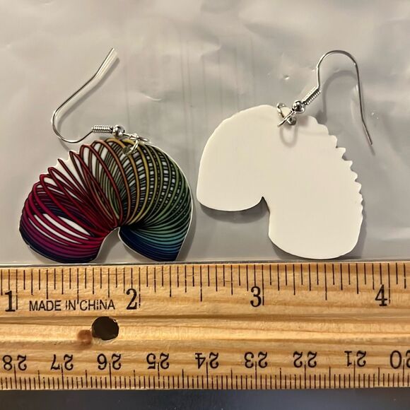 Retro Rainbow Slinky Earrings – Lightweight Statement Jewelry - Picture 2 of 2